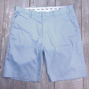 PING Collection Shorts Mens 36 Blue Check Flat Bermuda Performance Stretch